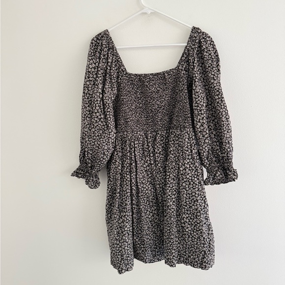 Madewell Lucie Black Floral Long Sleeve Smocked Mini Dress Large - Picture 7 of 7